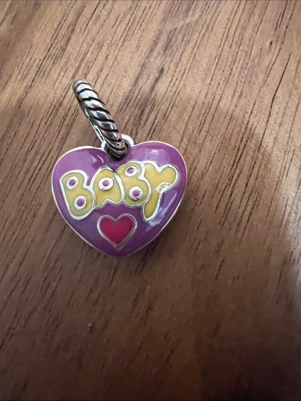 Brighton Purple and Yellow 'Baby' Heart Charm with Pink Accent